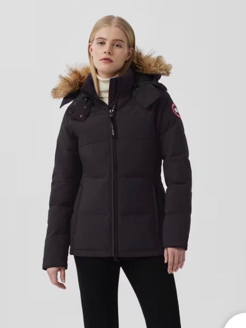 Canada Goose Chelsea Parka Black Puffer Jacket with Fur-Trim Hood - Picture 4 of 12